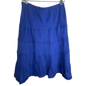 Soft Surroundings Blue Tiered Midi Skirt Elastic Waist Medium